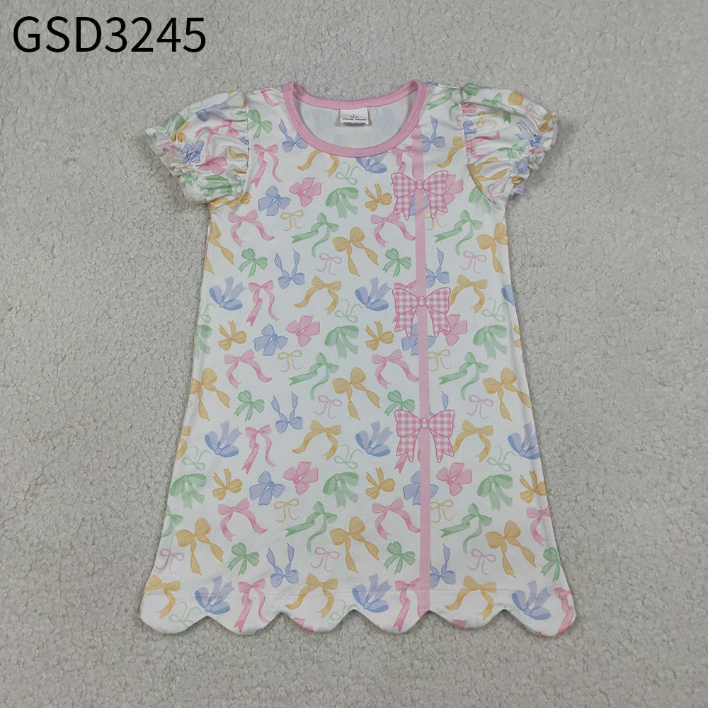 Baby Girls Kids Short Sleeves Colorful Bows Knee Length Dress RTS