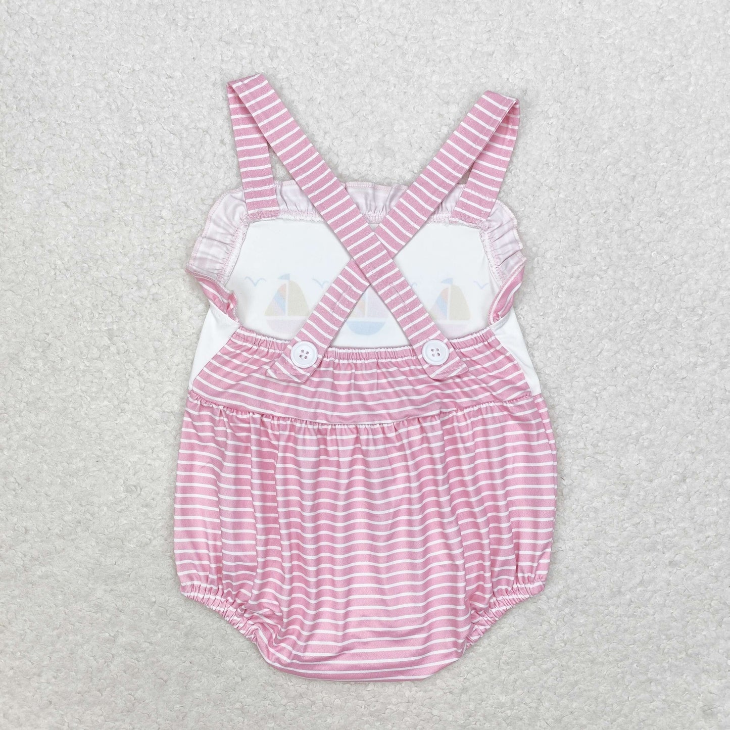 Baby Girl Sleeveless Boats Stripes Pink One Piece Romper
