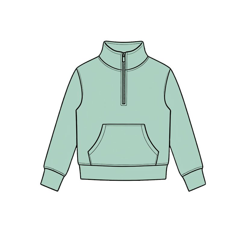 ( Moq 5 ) Preorder Baby Girls Kids Long Sleeves Pocket Zipper Pullover Yoga Active Green Shirt
