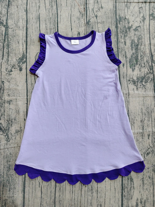 ( No moq ) Preorder Baby Girls Kids Sleeveless Scallop Knee Length Dress Purple Clothes