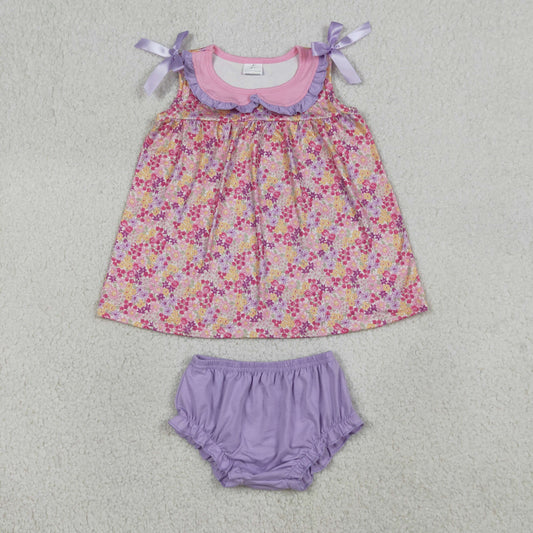 Baby Girls Toddler Flower Tops Purple Bummie Shorts Summer Set RTS