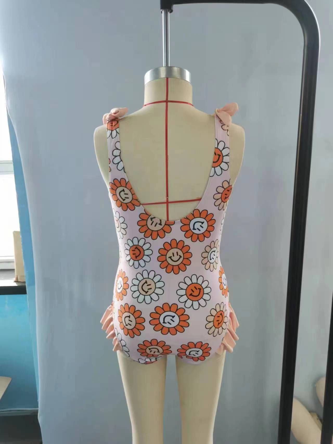 S0151 Baby Girl Smile Floral One Piece Summer Swimsuit