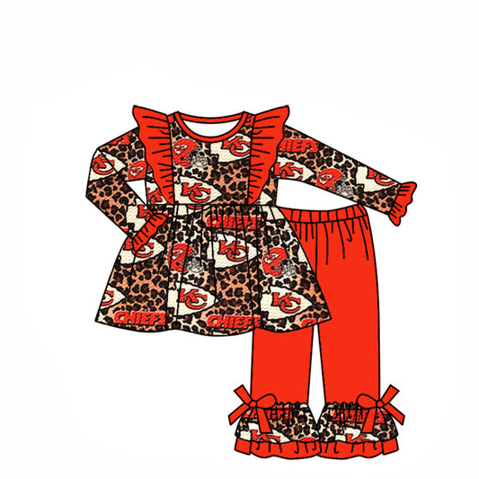 Baby Girl KC Leopard Tunic Red Ruffle Pants Team Clothes Set