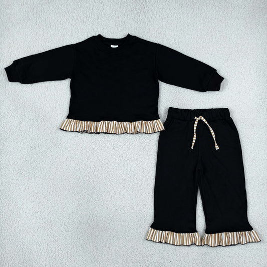 Baby Girls Kids Long Sleeves Shirt Pockets Pants Black Set Sweatsuit Clothes RTS