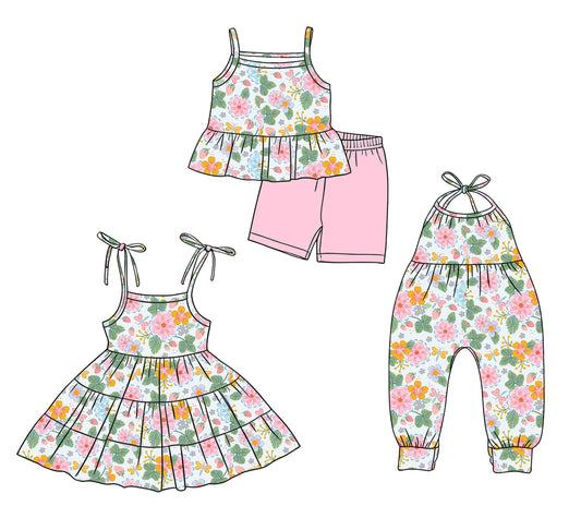 ( Moq 5 Each Style ) Baby Girls Kids Flower Strawberry Sibling Summer Dress Set Jumpsuit