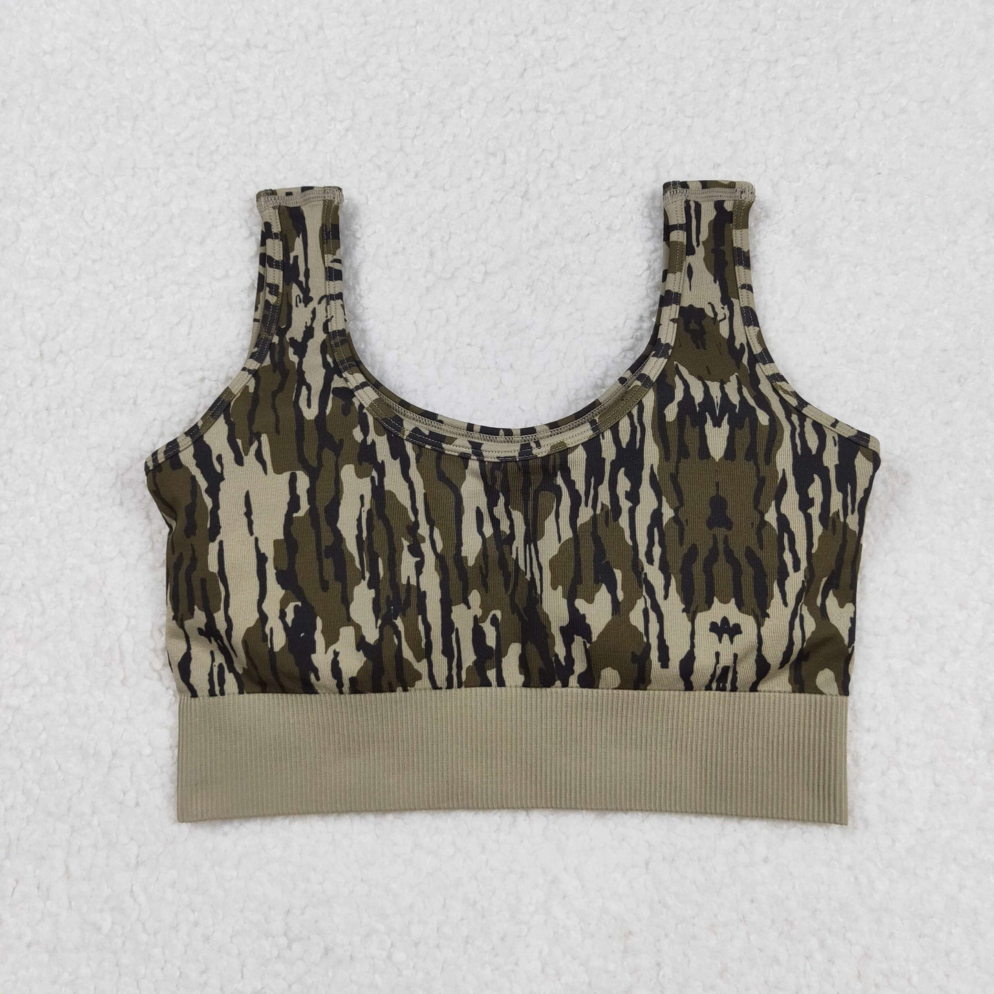 Adult Woman Sleeveless Green Camo Knitted Yoga Tank Tops RTS