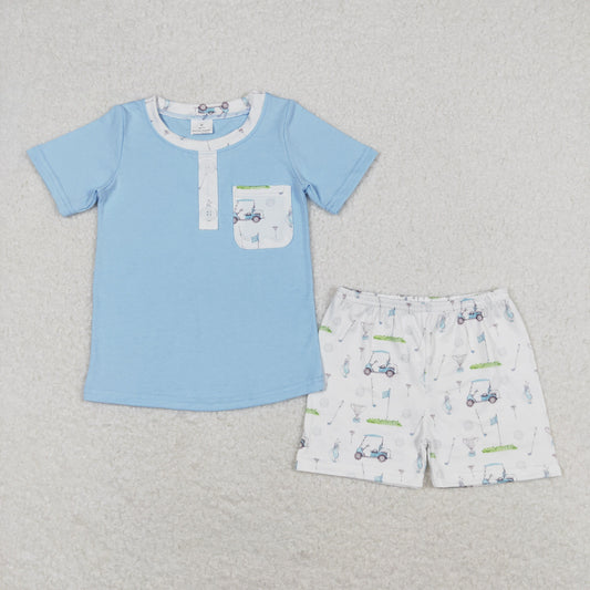 Baby Boy Blue Short Sleeves Pocket Shirt Golf Shorts Summer Set