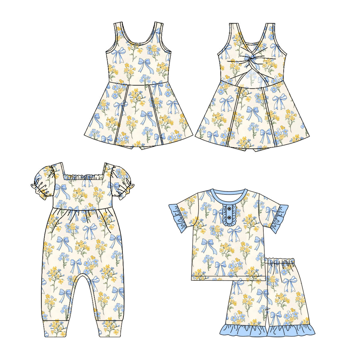 Baby Girl Bows Flower Sibling Romper Dress Set ( Moq 5 Each Style ) 2.14