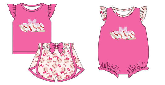 Children Girl Short Sleeves Baseball Bows Sibling Romper Clothes Set ( Moq 5 Each Design )11.28