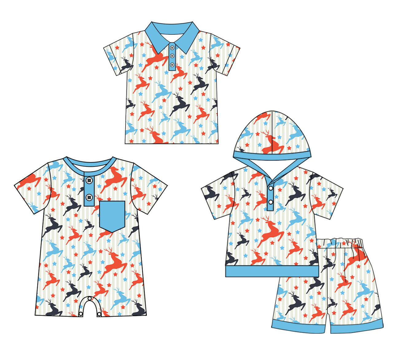 Baby Boy Short Sleeves Sibling Deer Stars Romper Clothes Set ( Moq 5 Each Design )11.26