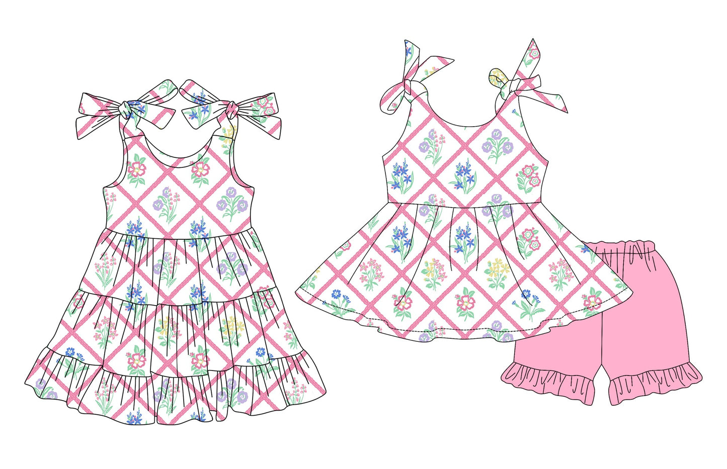 Baby Girl Bows Straps Flower Sibling Dress Set ( Moq 5 Each Style ) 3.14