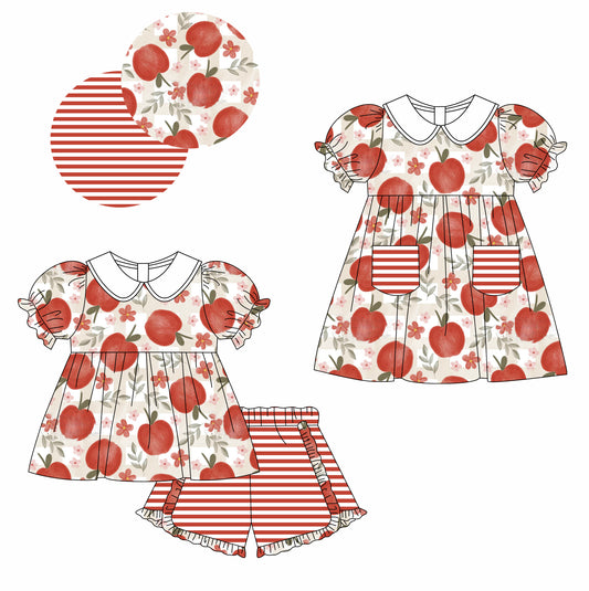 Baby Girl Back To School Apple Flower Sibling Dress Clothes Set ( Moq 5 Each Design )11.22