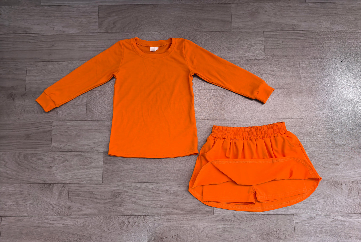 ( No moq ) Preorder Baby Girls Kids Long Sleeves Shirt Pockets Skirt Shorts Cotton Set Clothes
