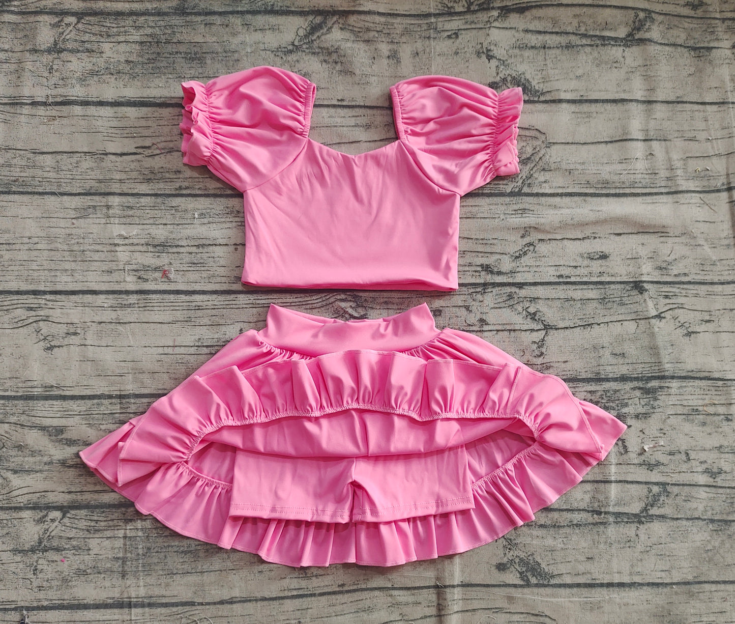 Baby Girl Pink Shirt Tops Skirt Yoga Active Wear Clothes Set RTS