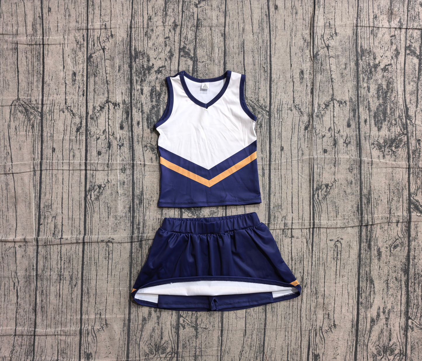 ( No moq ) Preorder Baby Girls Kids Sleeveless Tops Skirt Shorts Set Yoga Team Navy Clothes