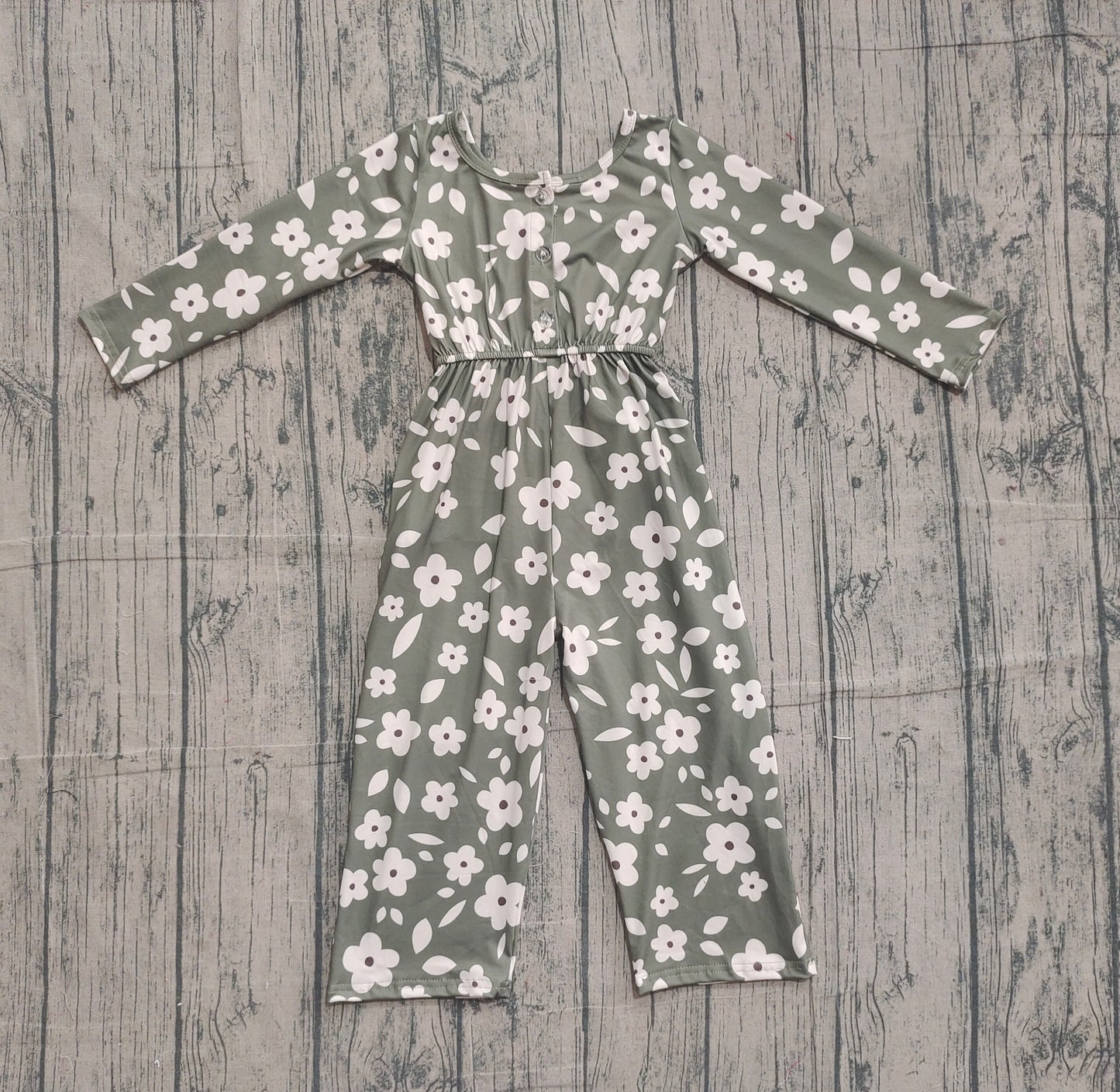 ( No moq ) Preorder Girls Kids Long Sleeves Flower Buttons Pockets Pants Jumpsuit