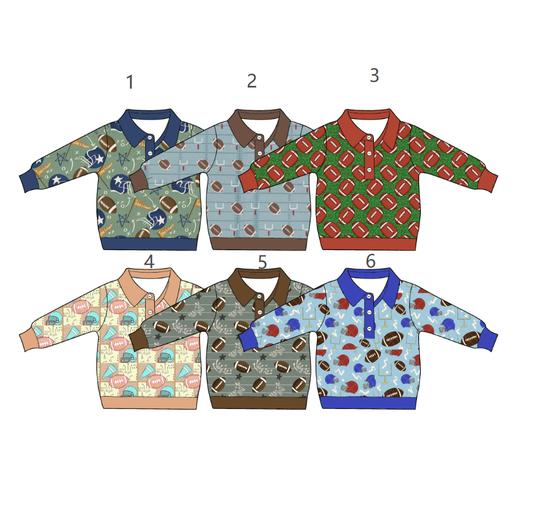 ( Moq 5 Each Style ) Sibling Baby Boys Kids Long Sleeves Football Buttons Shirts Fall Pullovers Tops Clothes