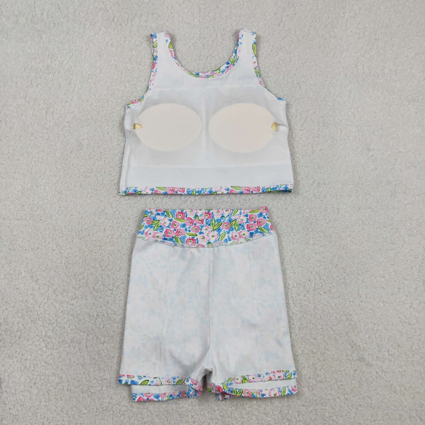 Baby Girls Kids Sleeveless Flower Tops Shorts Skirt Yoga Active Blue Set RTS