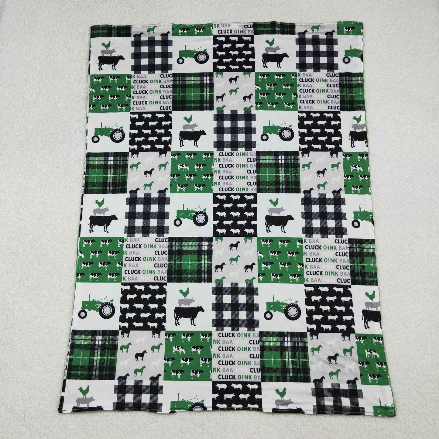 Baby Boy Toddler Farm Animals Trucks Green Blanket RTS