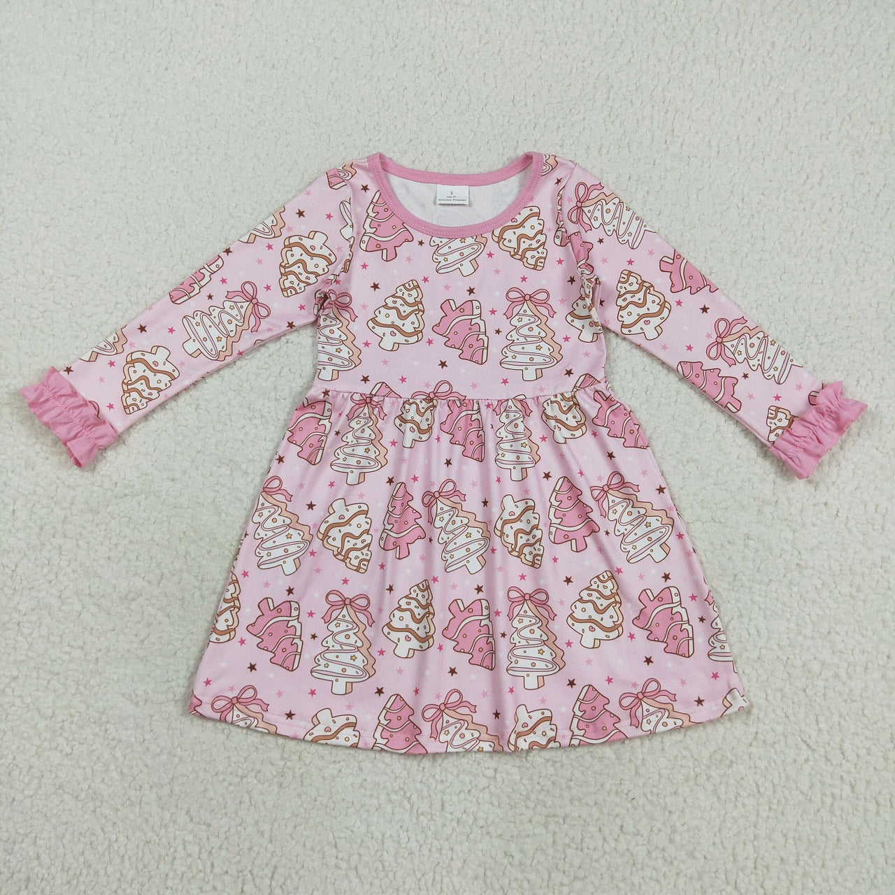 Kids Girls Long Sleeves Pink Cake Trees Sibling Christmas Dress Set Clothes RTS