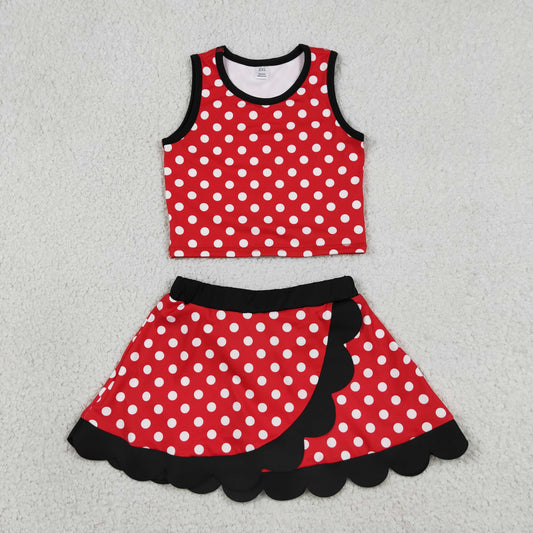Baby Girls Kids Dots Red Shirt Scallop Skirt Shorts Yoga Active Set Clothes RTS