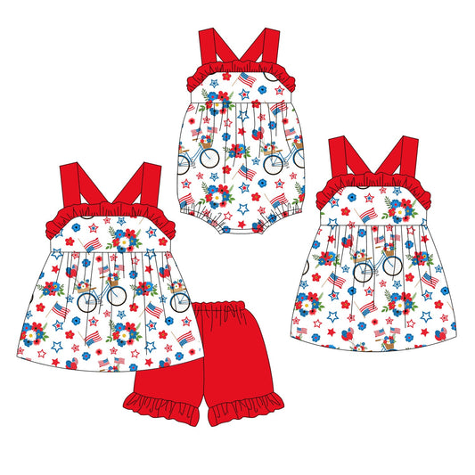 Baby Girl Straps Flags Flower Sibling Romper Dress Set ( Moq 5 Each Design ) 12.13