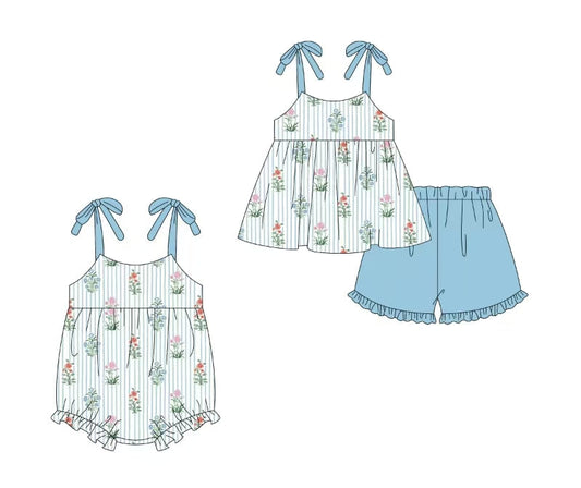 Baby Girl Stripes Flower Blue Sibling Romper Set ( Moq 5 Each Style ) 2.14