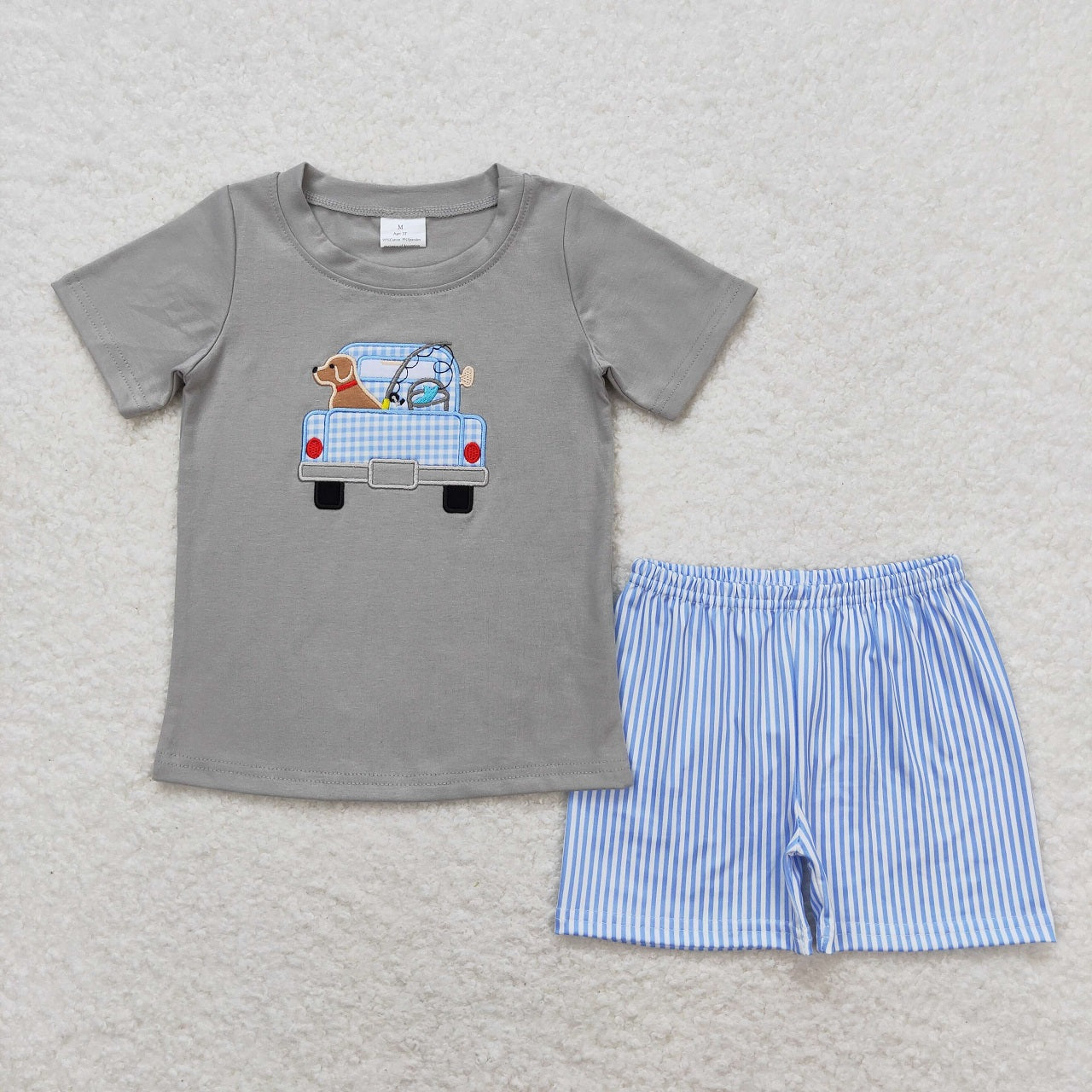 Baby Boy Short Sleeves Embroidery Fishing Shirt Summer Shorts Sibling Clothes Set RTS