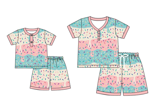 ( Moq 5 Each Style ) Baby Girl Adult Women Ice Cream Buttons Sibling Summer Mommy And Me Family Pajamas Set 4.21