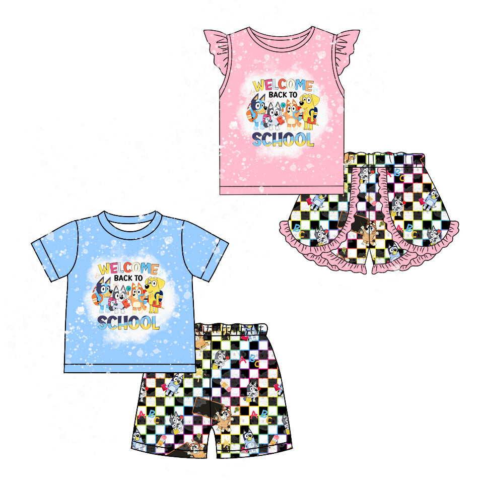 Baby Boy Girl Short Sleeves Dogs Back To School Sibling Clothes Set ( Moq 5 Each Design ) 12.2