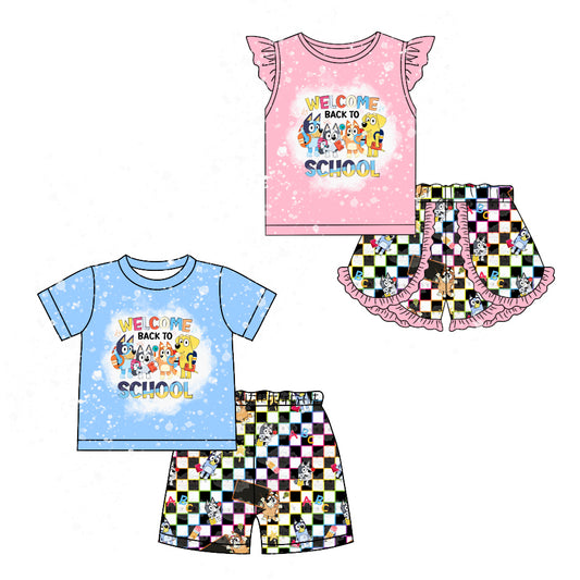 Baby Boy Girl Short Sleeves Dogs Back To School Sibling Clothes Set ( Moq 5 Each Design ) 12.2