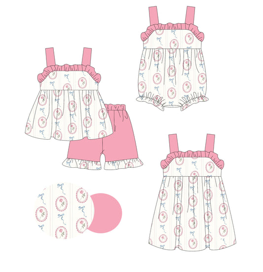 Baby Girl Straps Flower Bows Sibling Romper Dress Set ( Moq 5 Each Style ) 1.23