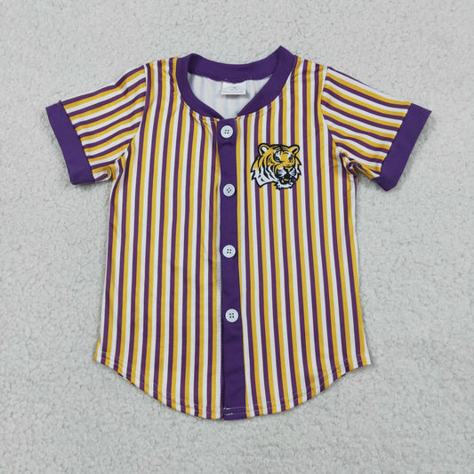 Baby Boy Kids Short Sleeves Purple Orange Stripes Tiger Shirt Team Tops RTS