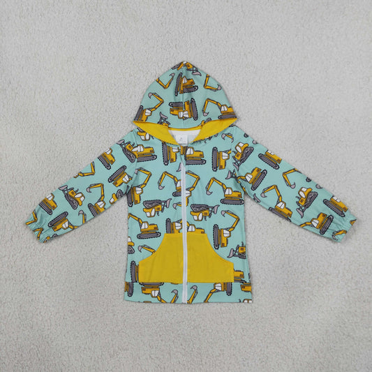 Boys Kids Long Sleeves Construction Hoodie Zipper Pockets Cardigan Tops RTS