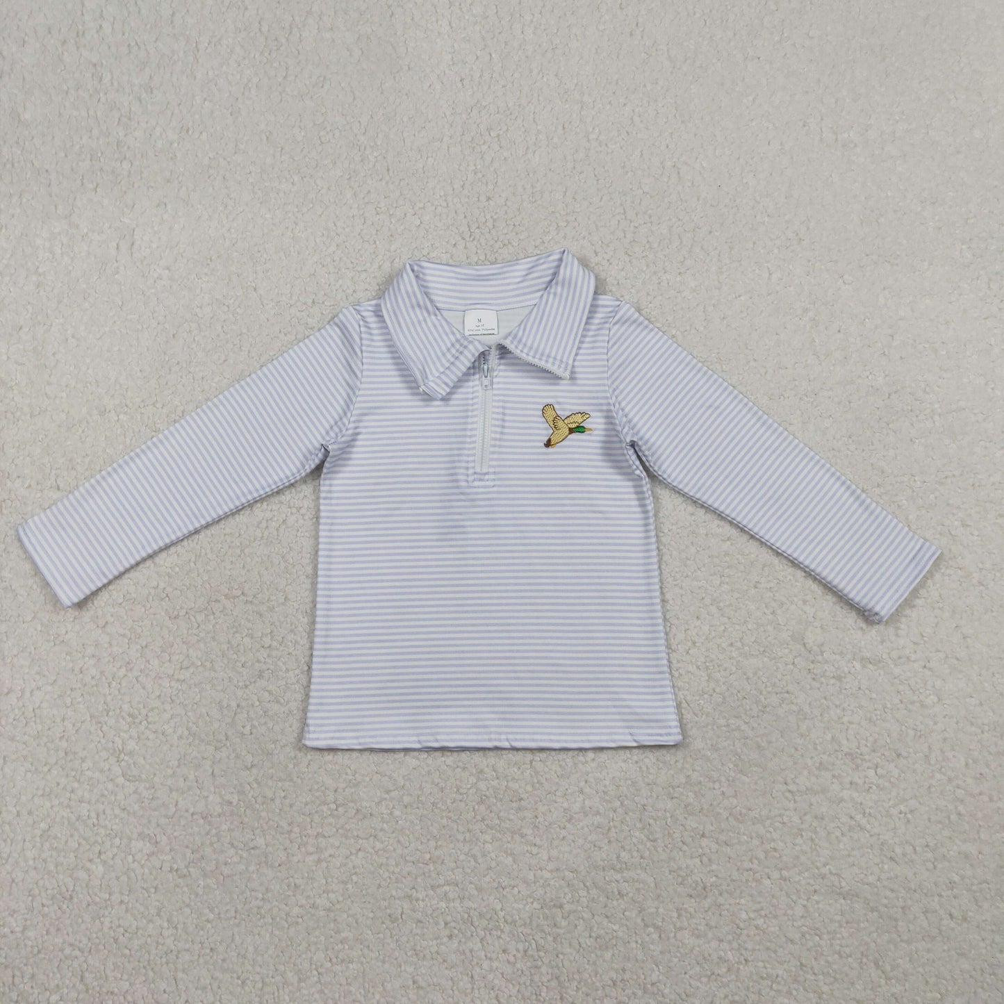 Baby Boy Long Sleeves Embroidery Duck Blue Stripes Zipper Pullover Shirt RTS