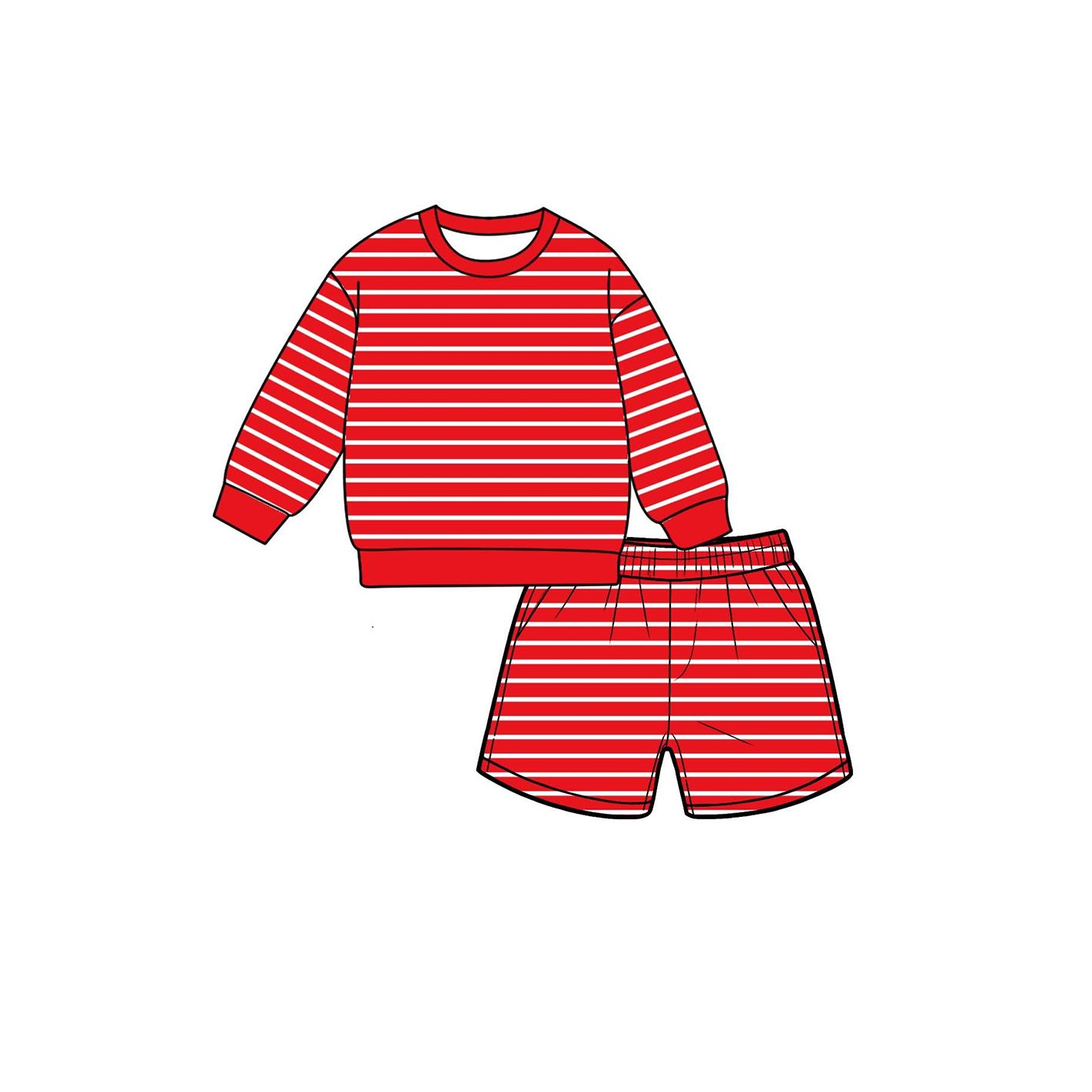 ( Moq 5 ) Preorder Baby Girls Kids Long Sleeves Red Stripes Shirt Shorts Set Yoga Active Clothes