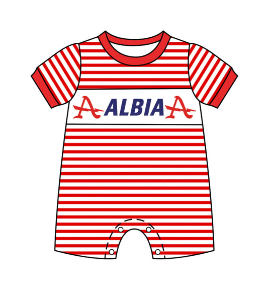 Baby Boy Short Sleeves Team A Red Stripes Romper( Moq 5 )