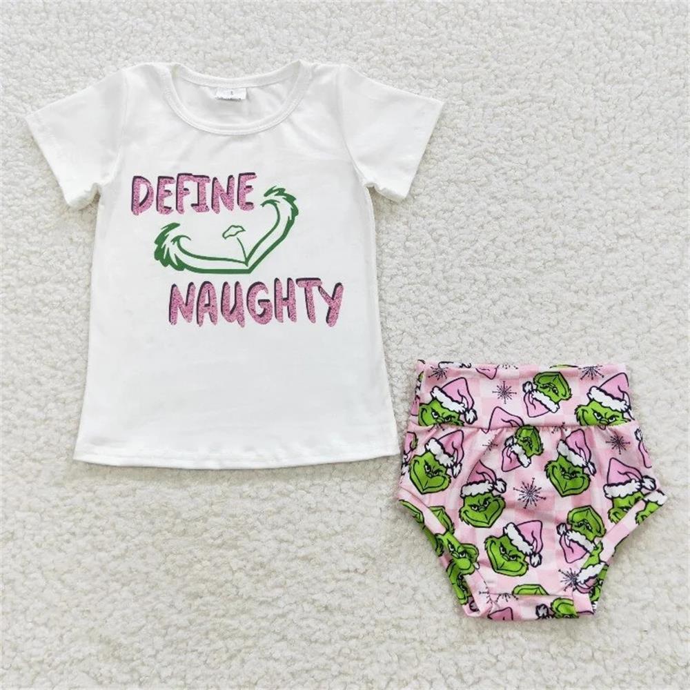 GBO0169 Baby Girl Short Sleeves Shirt Pink Bummie Shorts Christmas Outfit