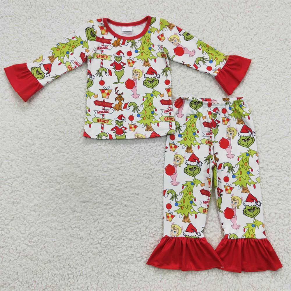 GLP0619 Baby Girl Long Sleeves Christmas Pants Outfit Pajamas