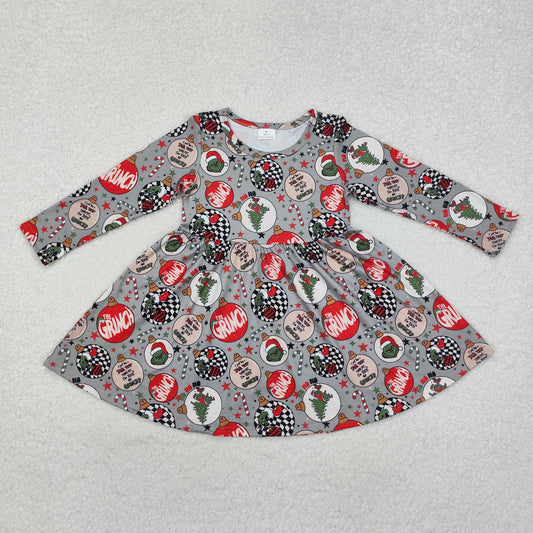 Baby Girl Long Sleeves Christmas Disco Frog Knee Length Dress