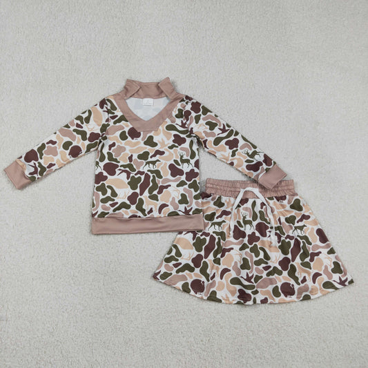Baby Girls Long Sleeves Dogs turkey Deer Shirt Skirt Shorts Clothes Camo Set RTS