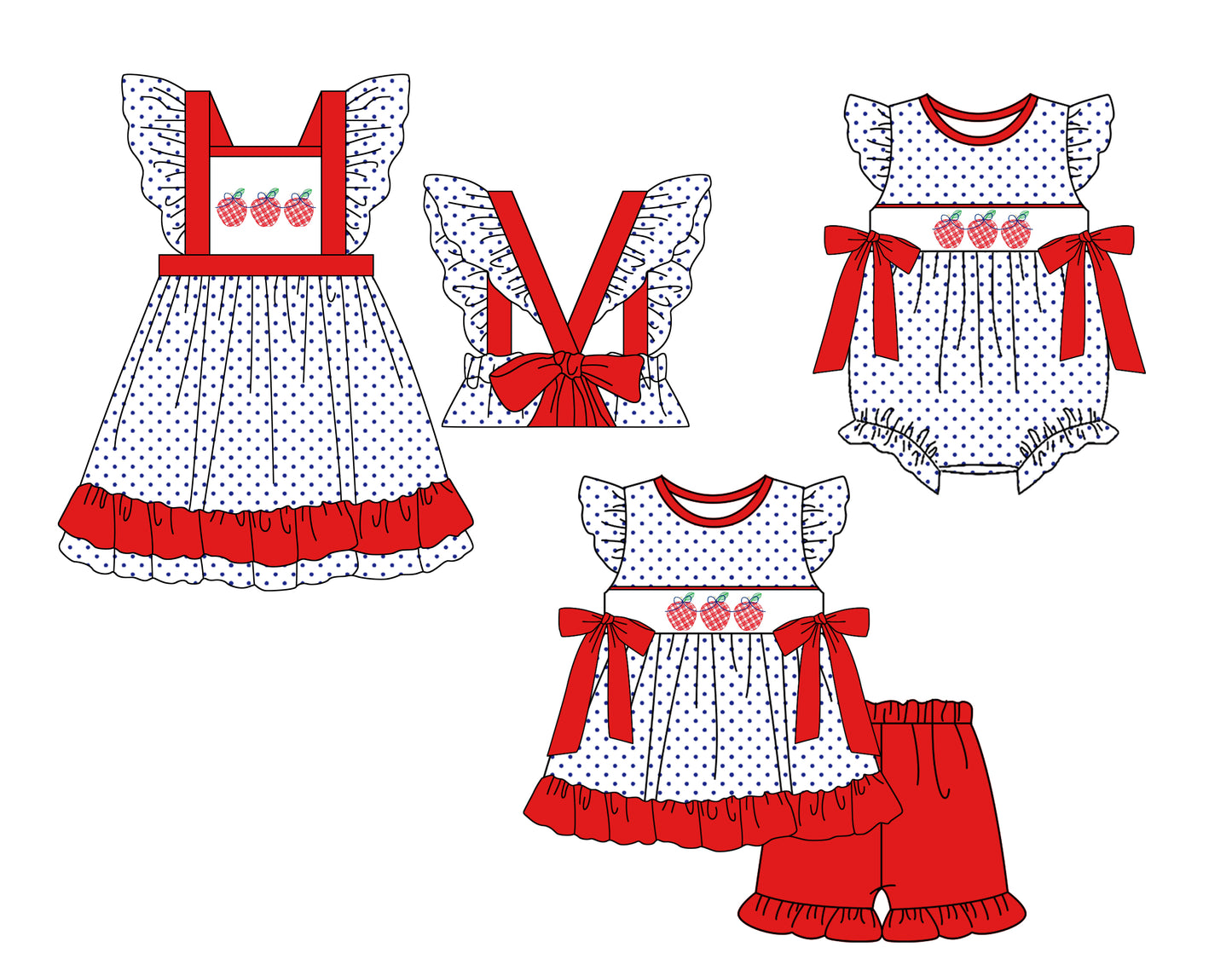 Baby Girl Apple Dots Sibling Summer Romper Dress Clothes Set ( Moq 5 Each Design )11.23