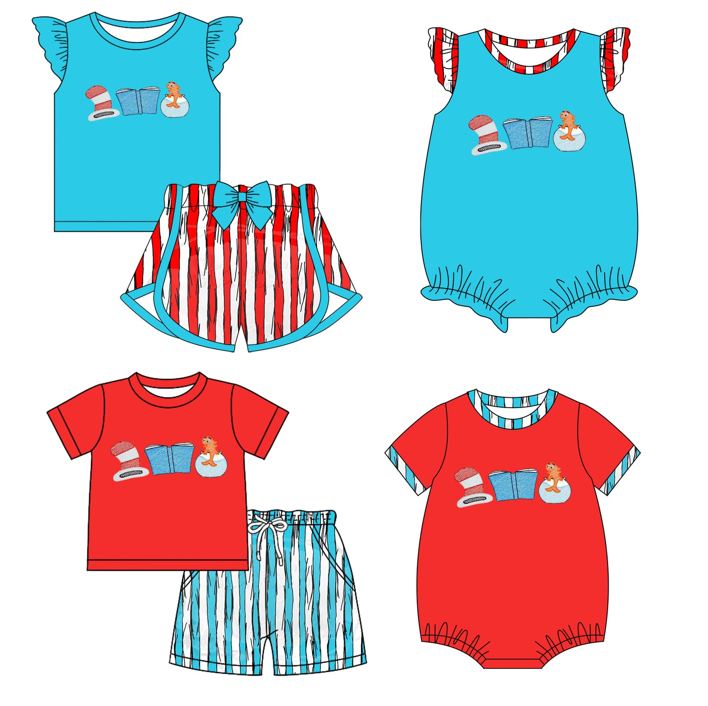 Baby Boy Girl Short Sleeves Reading Sibling Romper Clothes Set ( Moq 5 Each style ) 11.28
