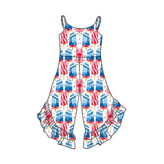 Baby Girl Straps July 4th Popsicles Ruffle Pants Jumpsuit ( Moq 5 ) 2.24