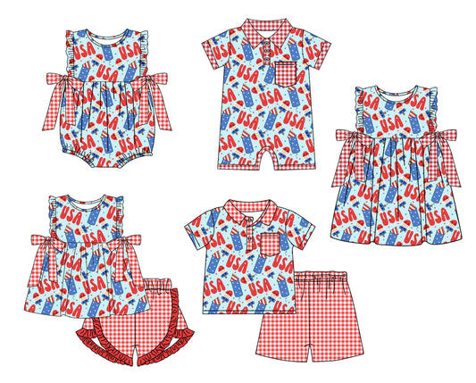 Baby Boy Girl July 4th Sibling Romper Dress Set ( Moq 5 Each Style ) 2.15