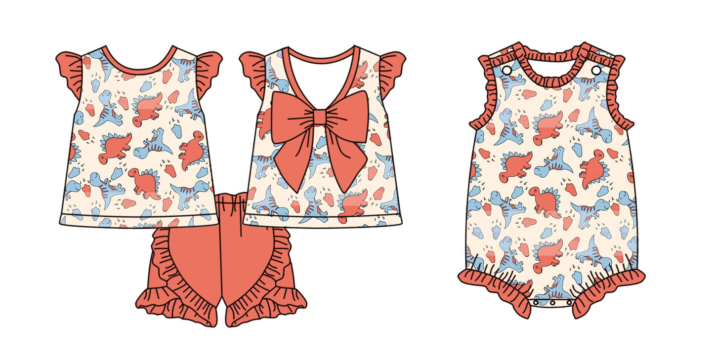 Baby Girl Dinosaurs Sibling Summer Romper Set ( Moq 5 Each Style ) 2.10