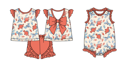 Baby Girl Dinosaurs Sibling Summer Romper Set ( Moq 5 Each Style ) 2.10