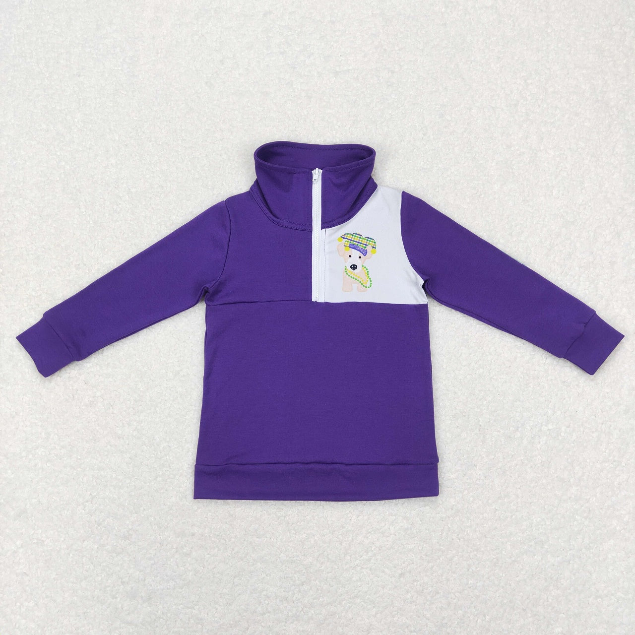 BT0492 Mardi Gras Baby Kids Long Sleeves Dog Zipper Purple Shirt Tops