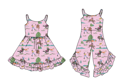 Baby Girl Western Cowgirl Pink Sibling Dress Jumpsuit ( Moq 5 Each Style ) 2.26