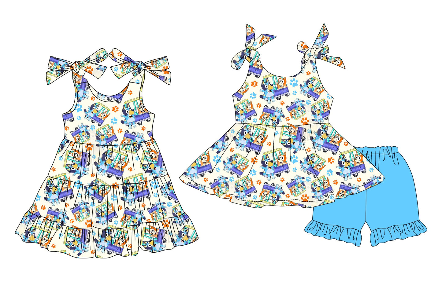 Baby Girl Dogs Blue Sibling Dress Set ( Moq 5 Each Style ) 3.14